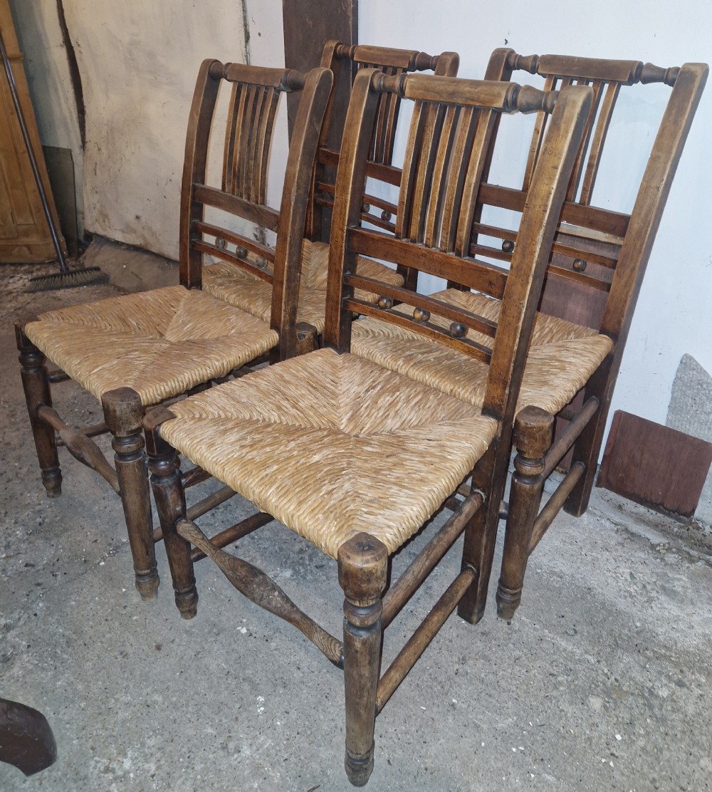 Set of 6 Rush seat kitchen dining chairs. View VIII