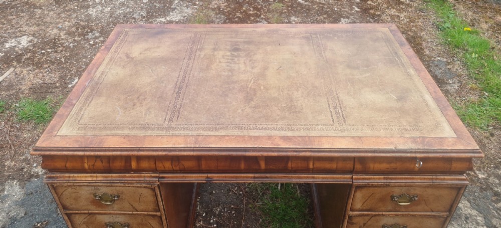 Walnut and Yewwood pedestal writing desk.  View II