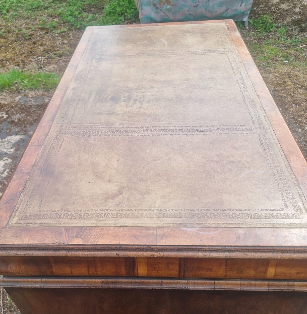 Walnut and Yewwood pedestal writing desk.  View V