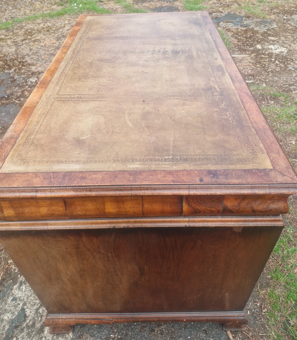 Walnut and Yewwood pedestal writing desk.  View VI