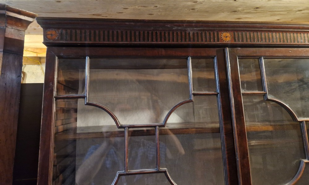 Late Georgian inlaid mahogany 2 part display cabinet  View V