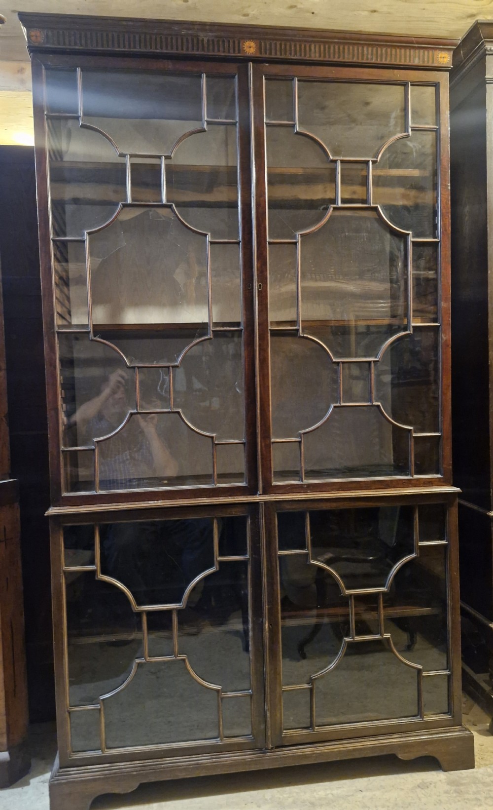 Late Georgian inlaid mahogany 2 part display cabinet 