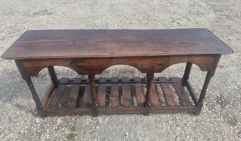 18th century vernacular oak serving table. View II