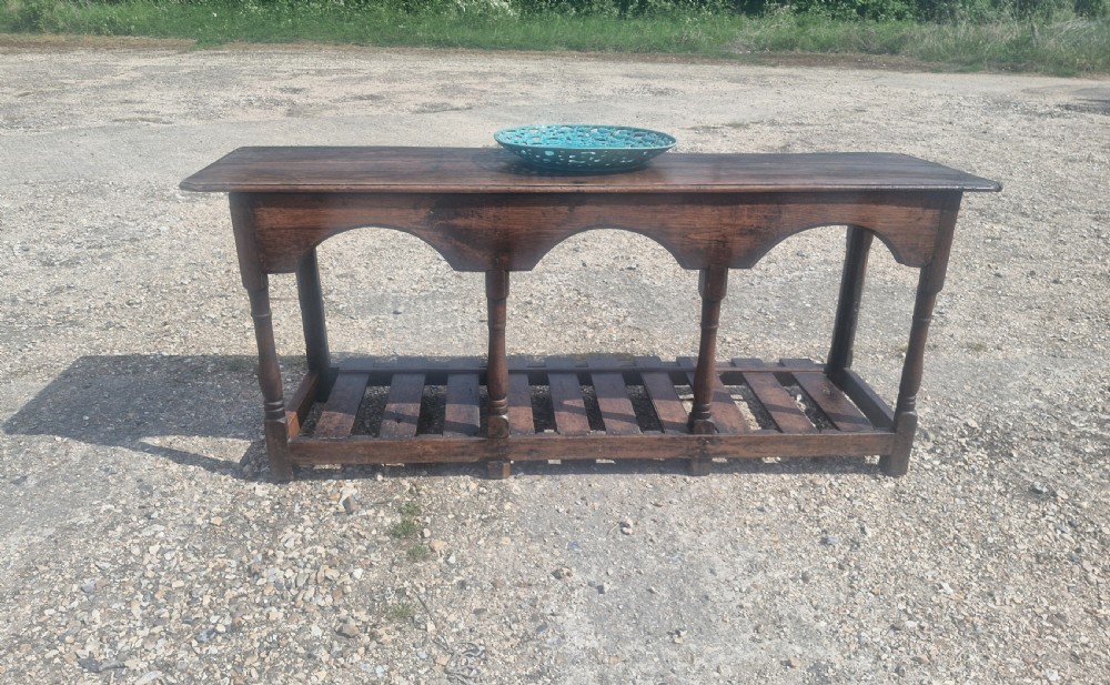 18th century vernacular oak serving table. View IV