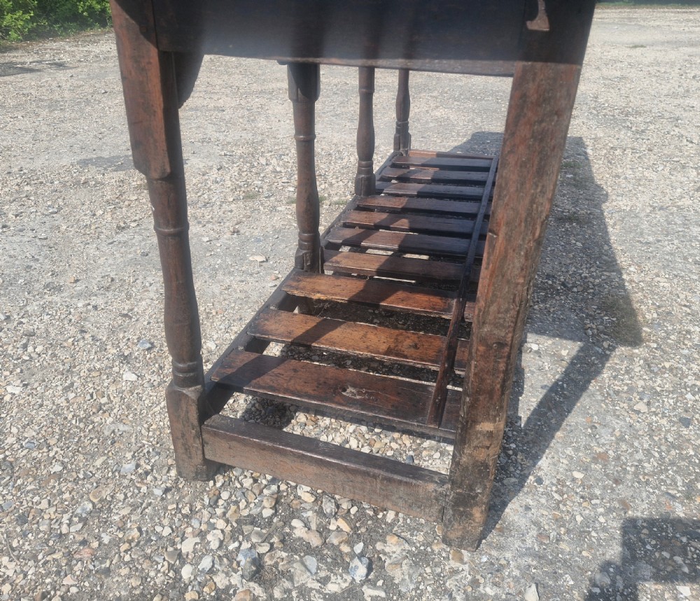 18th century vernacular oak serving table. View VIII