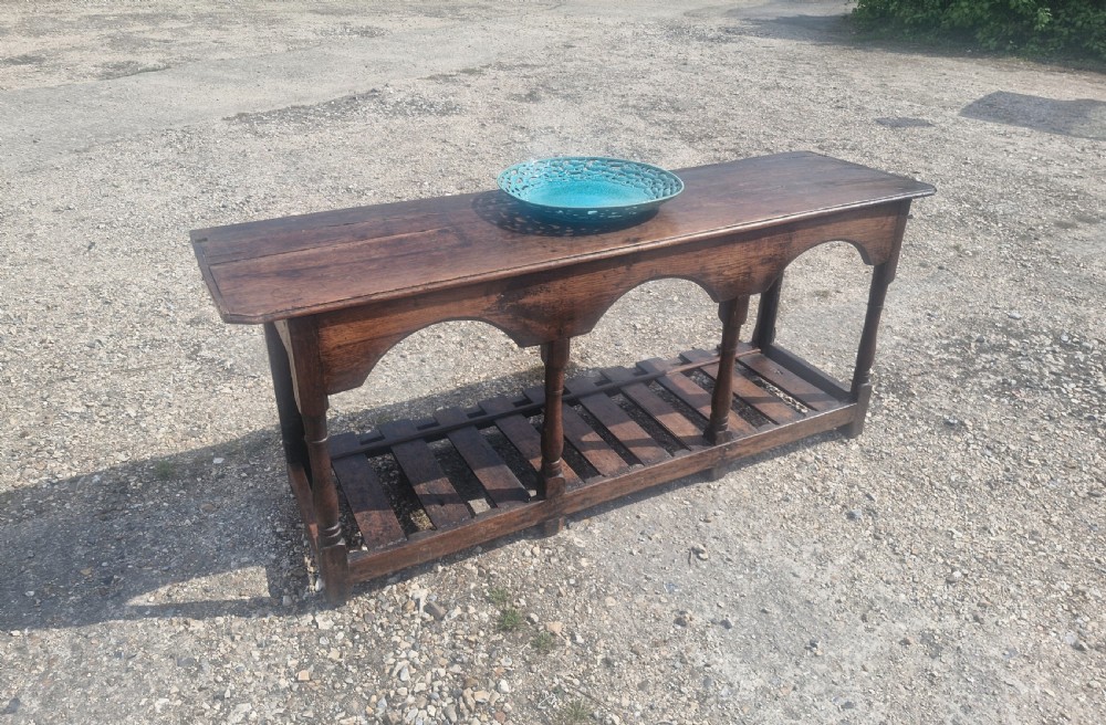 18th century vernacular oak serving table. View IX
