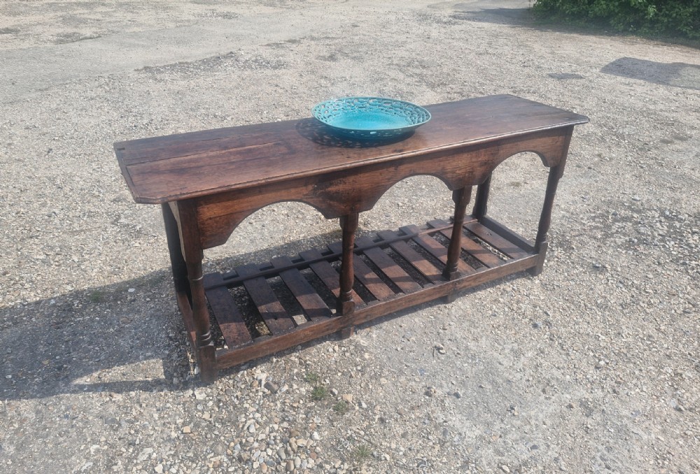 18th century vernacular oak serving table. View X