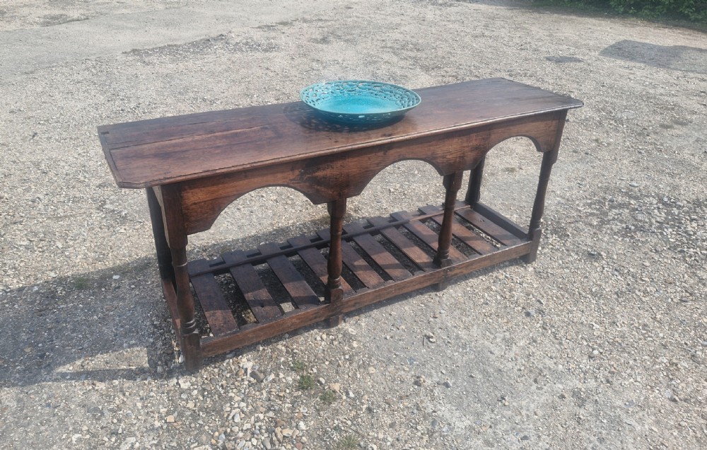 18th century vernacular oak serving table. View XI