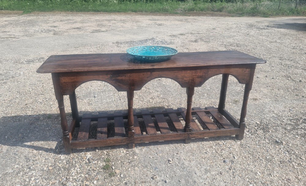 18th century vernacular oak serving table. View XIII
