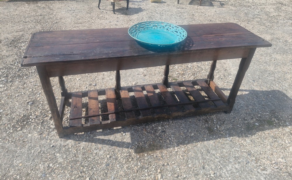 18th century vernacular oak serving table. View XIV