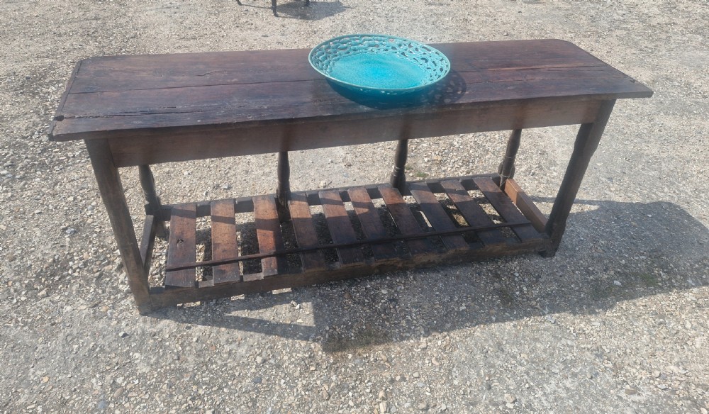 18th century vernacular oak serving table. View XV