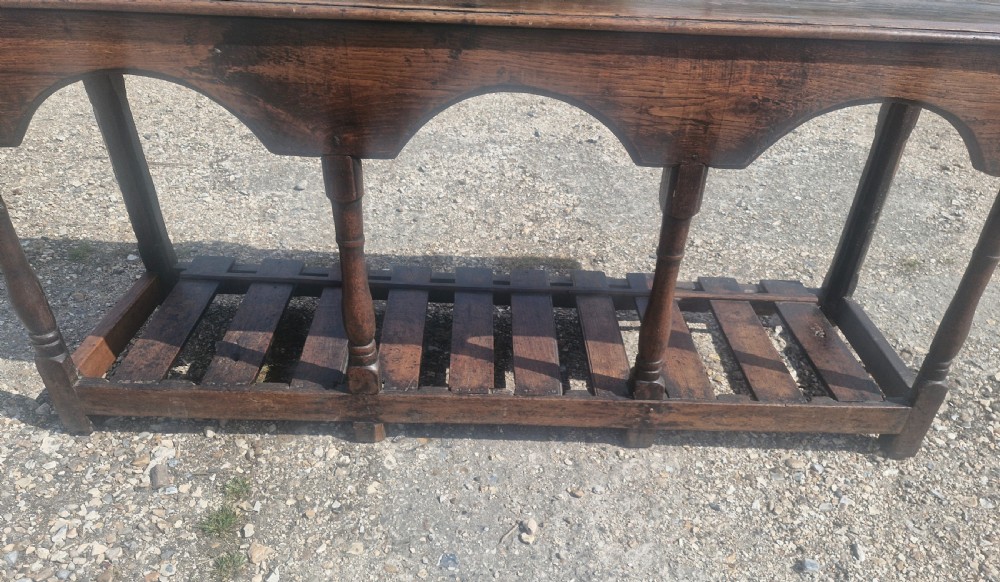 18th century vernacular oak serving table. View XVI