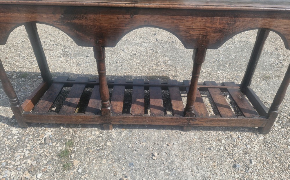 18th century vernacular oak serving table. View XVII
