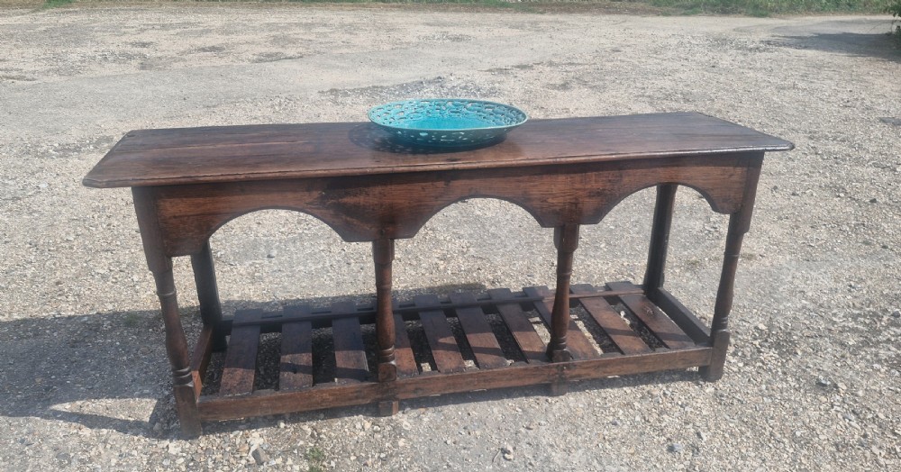 18th century vernacular oak serving table. View XX