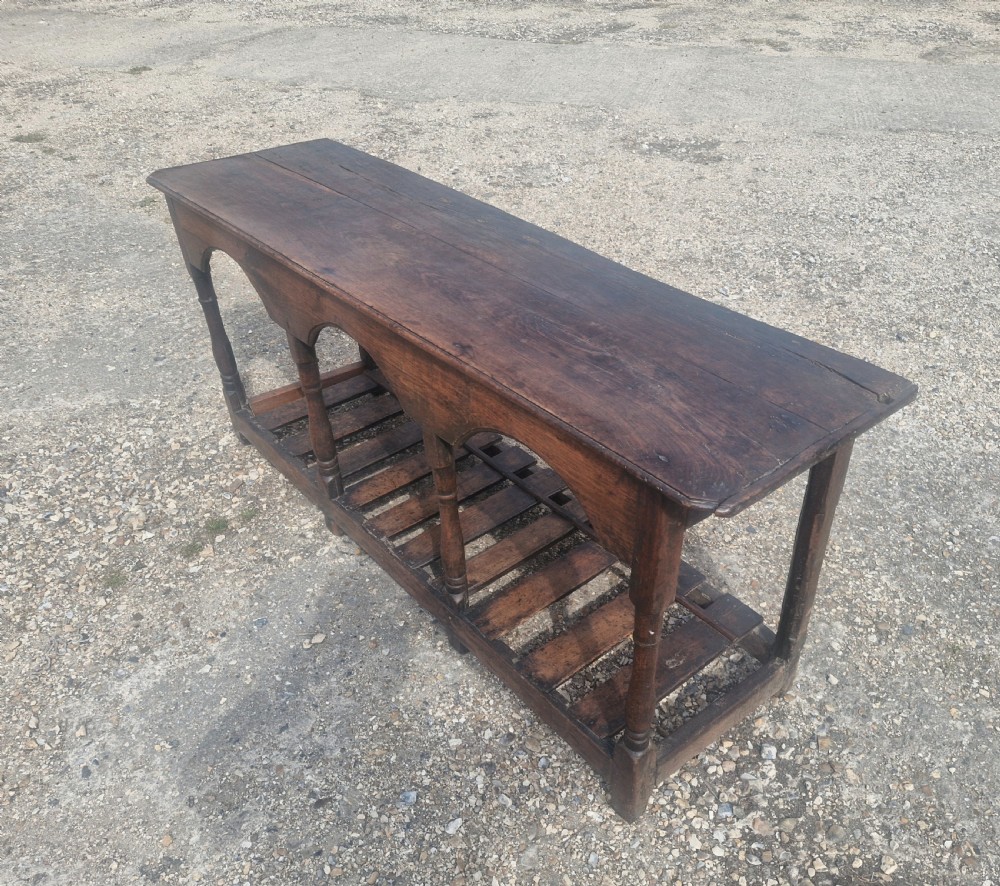 18th century vernacular oak serving table. View XXI