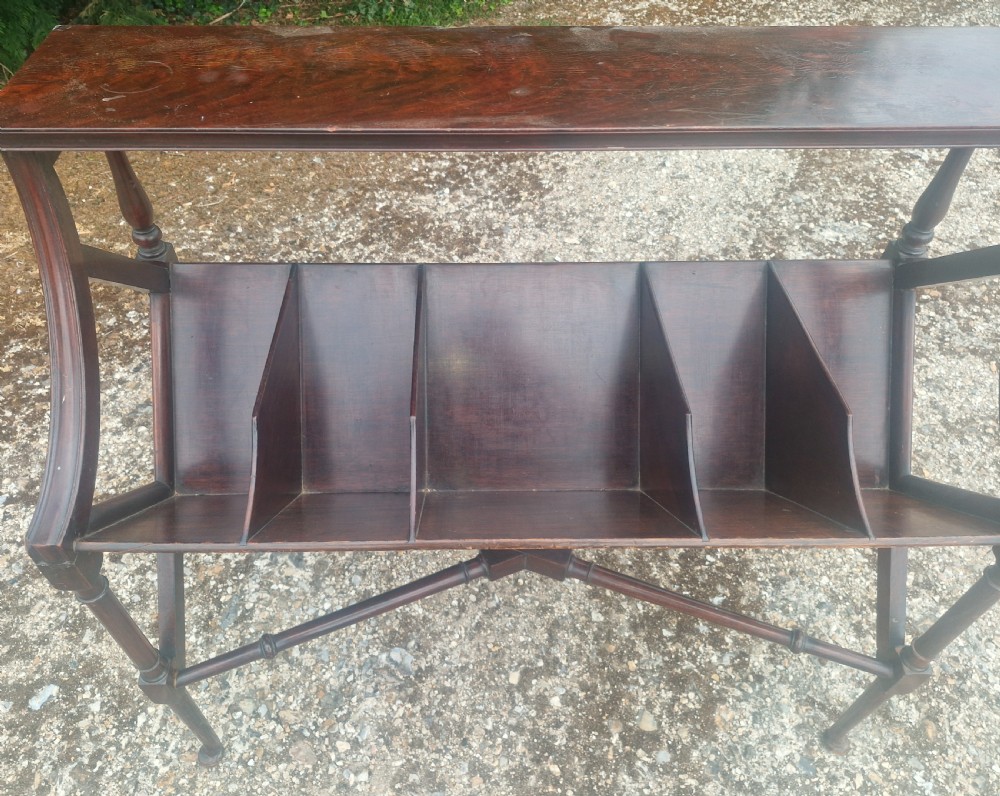 Edwardian mahogany book trough table. View III