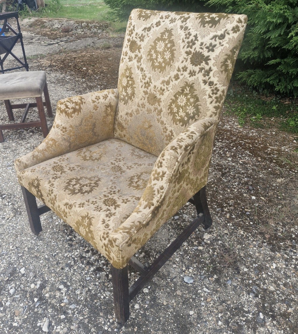 Late Georgian mahogany framed Gainsborough style armchair of good size.  View III