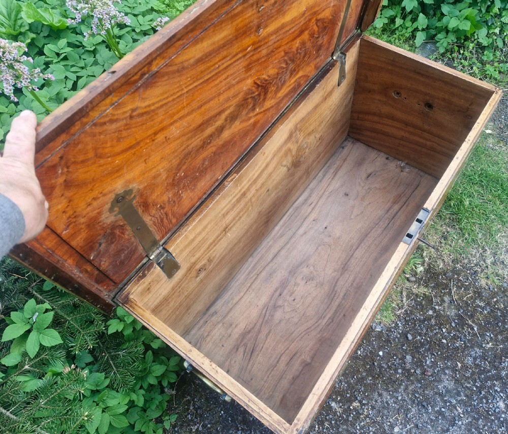 19th century camphor wood and satinwood travelling trunk. View II