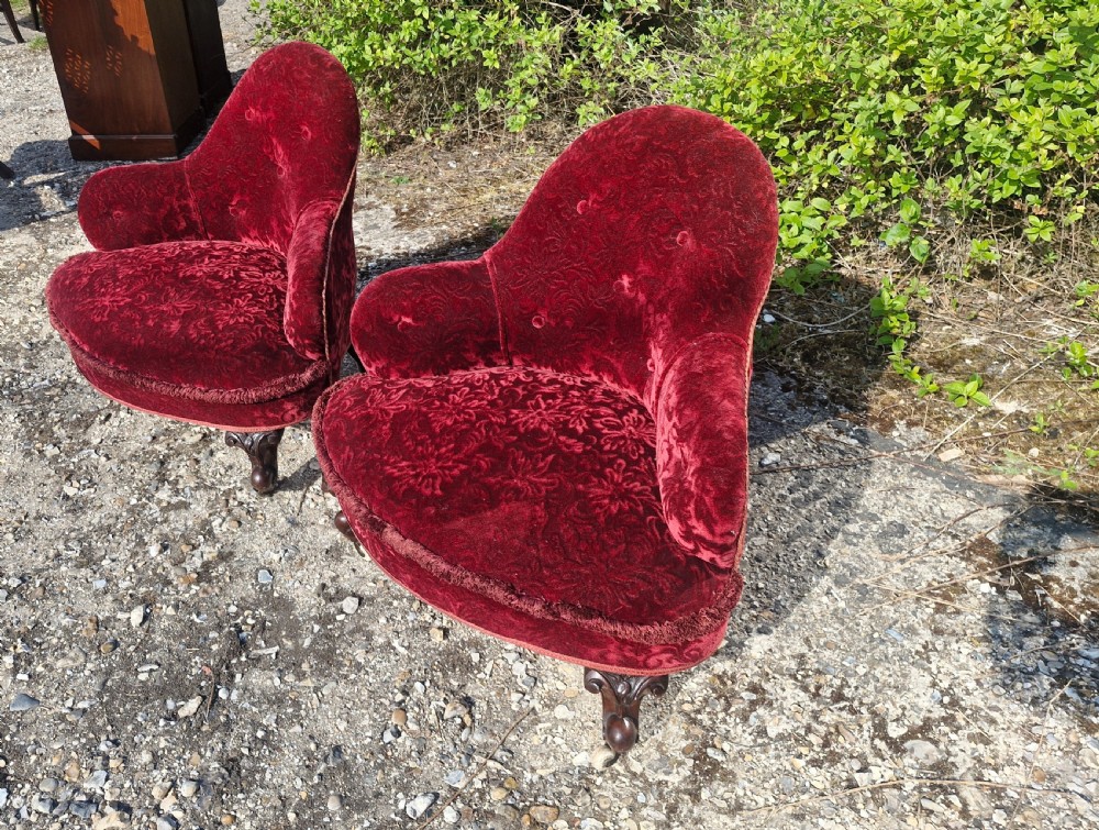 Pair of Late Victorian upholstered corner chairs.  View IV