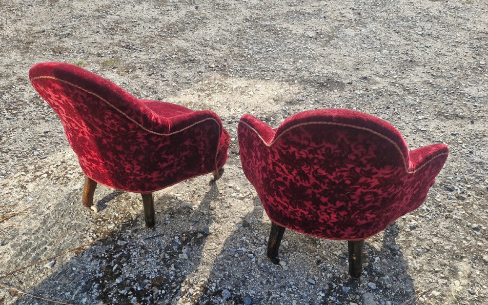 Pair of Late Victorian upholstered corner chairs.  View VI