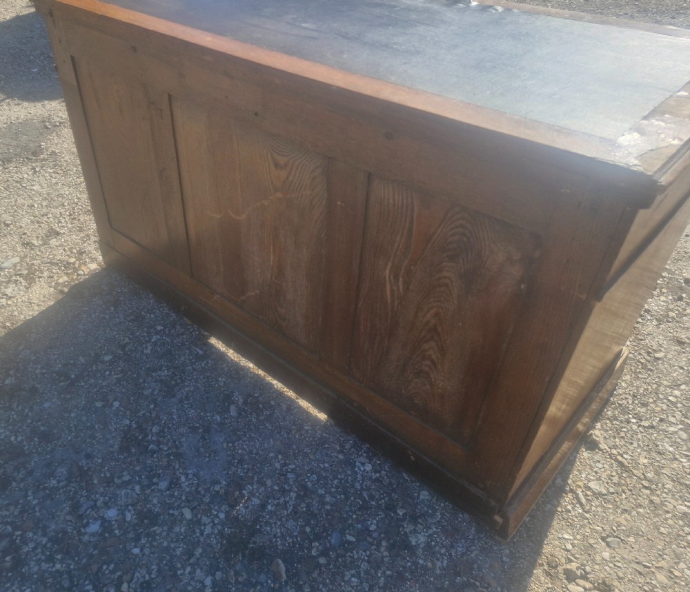 Victorian inlaid oak pedestal desk in the manner of Charles Bevan. View V