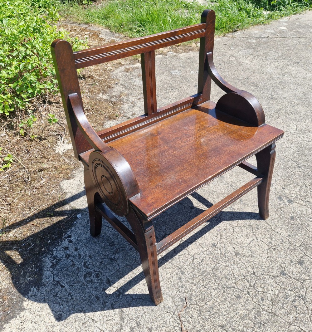 Oak Shoolbred & Co hall seat. View III