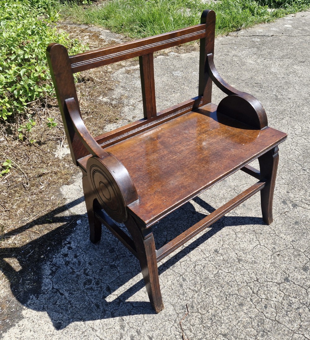 Oak Shoolbred & Co hall seat. View V