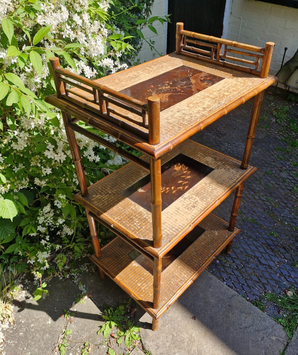 Good Victorian bamboo and lacquered etagere. 
