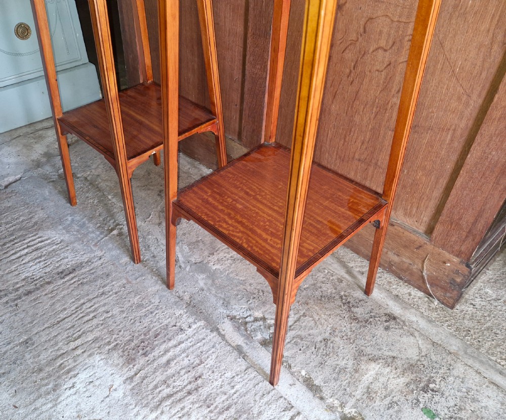 Pair of Edwardian inlaid Satinwood 2 tier jardiniere stands. View V