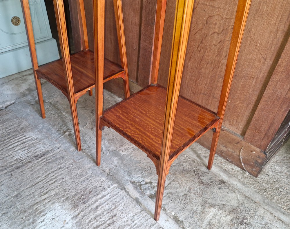 Pair of Edwardian inlaid Satinwood 2 tier jardiniere stands. View VI