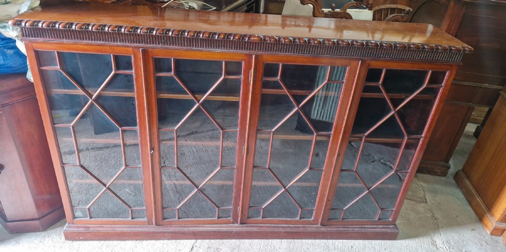 Edwardian mahogany 4 door bookcase cabinet.  View II