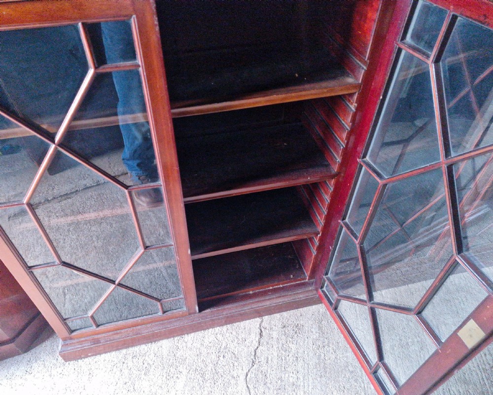 Edwardian mahogany 4 door bookcase cabinet.  View V