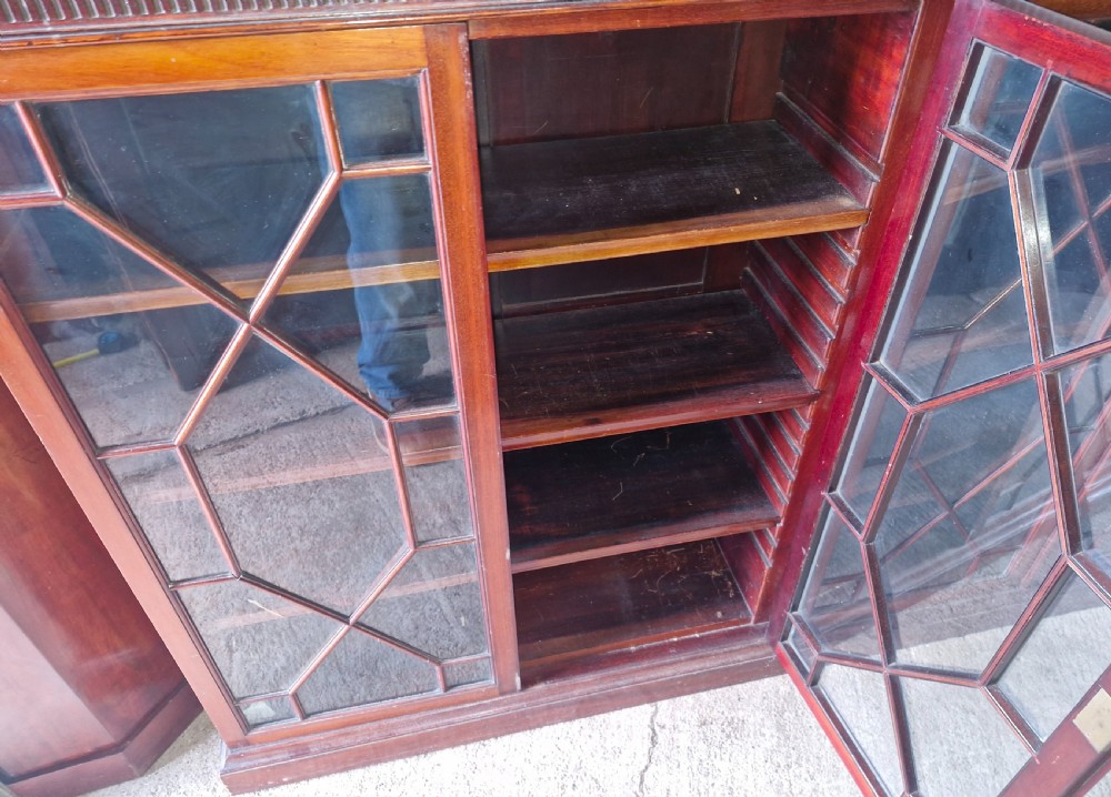 Edwardian mahogany 4 door bookcase cabinet.  View VI