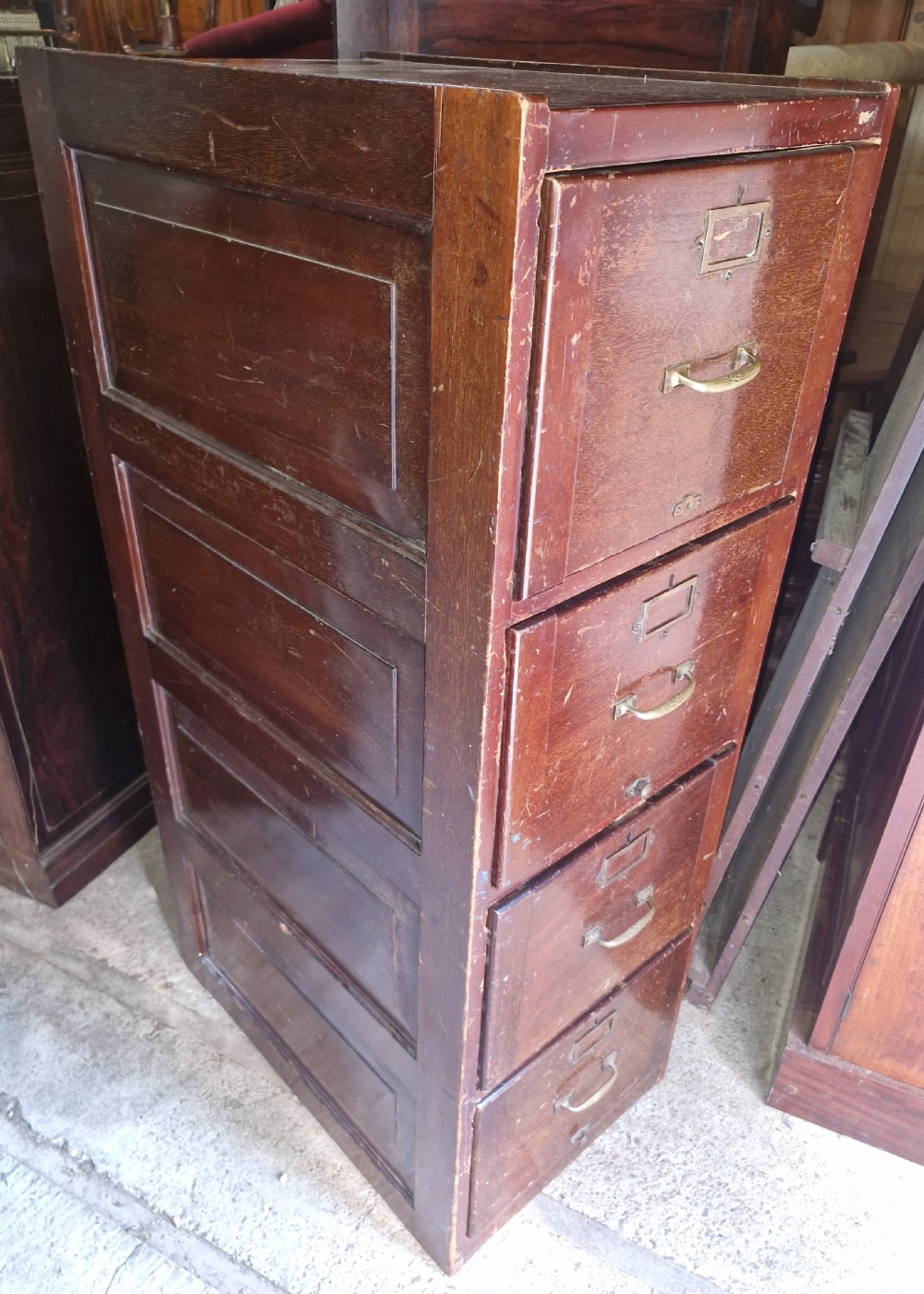 Early 20th century panelled mahogany office filing cabinet.  View II