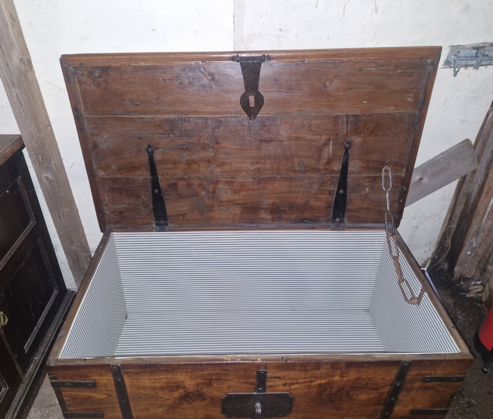 Good Anglo Indian teak Iron bound travelling trunk. View X