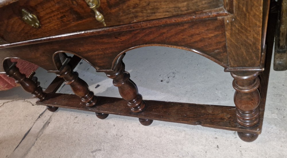 18th century oak chest on stand.  View XIII