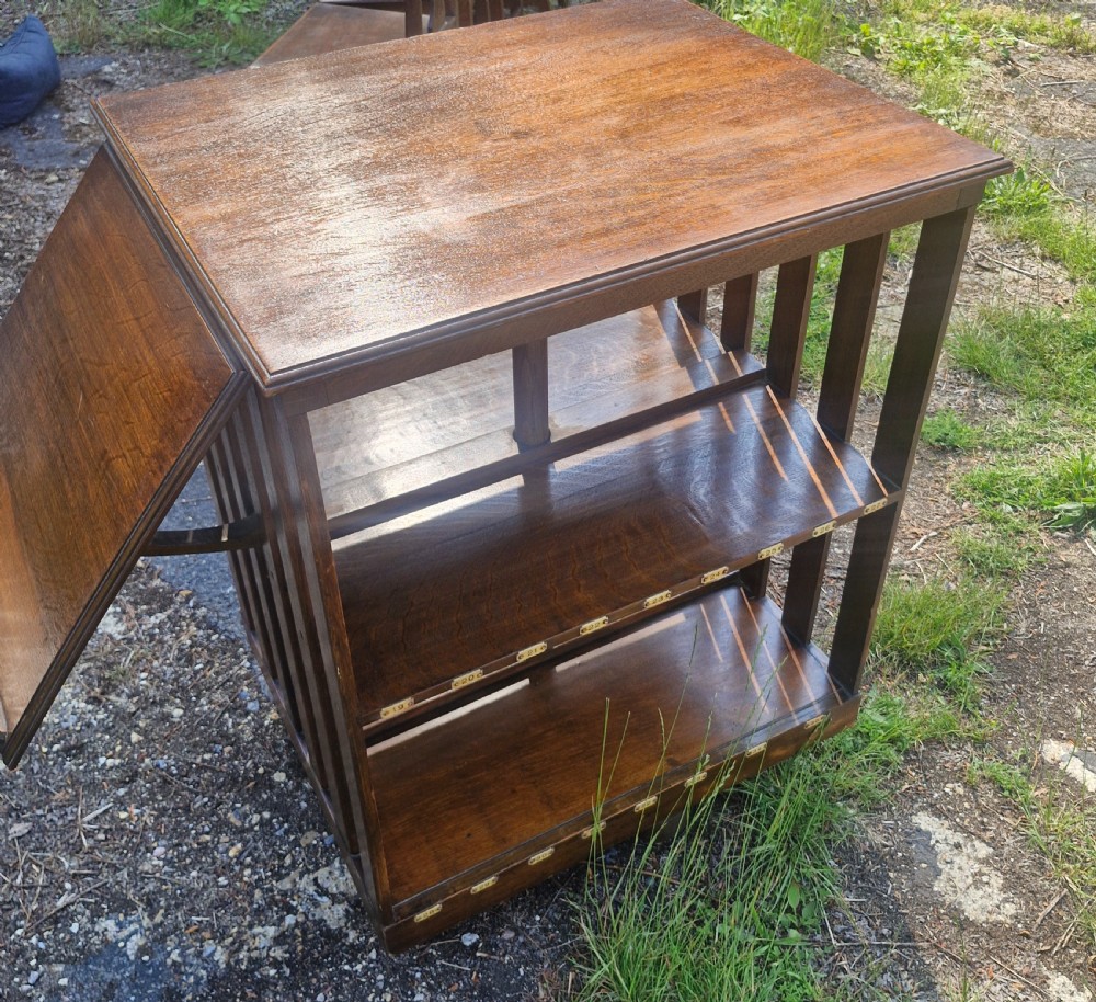Edwardian oak revolving bookcase with adjustable reading slope.  View III