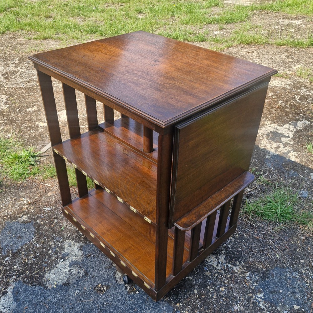 Edwardian oak revolving bookcase with adjustable reading slope.  View V