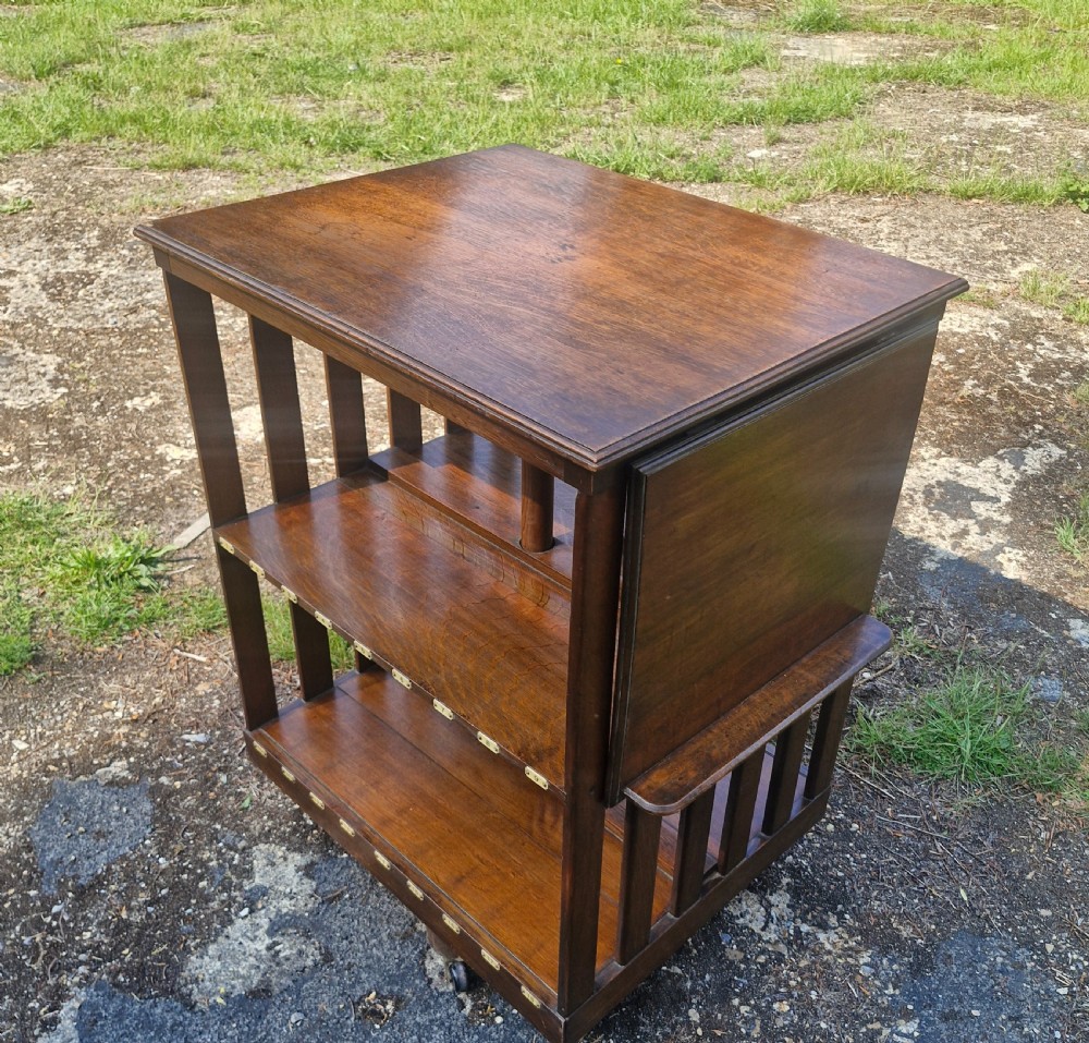 Edwardian oak revolving bookcase with adjustable reading slope.  View VI