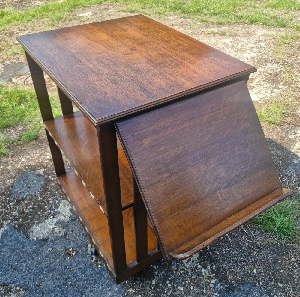 Edwardian oak revolving bookcase with adjustable reading slope.  View VIII
