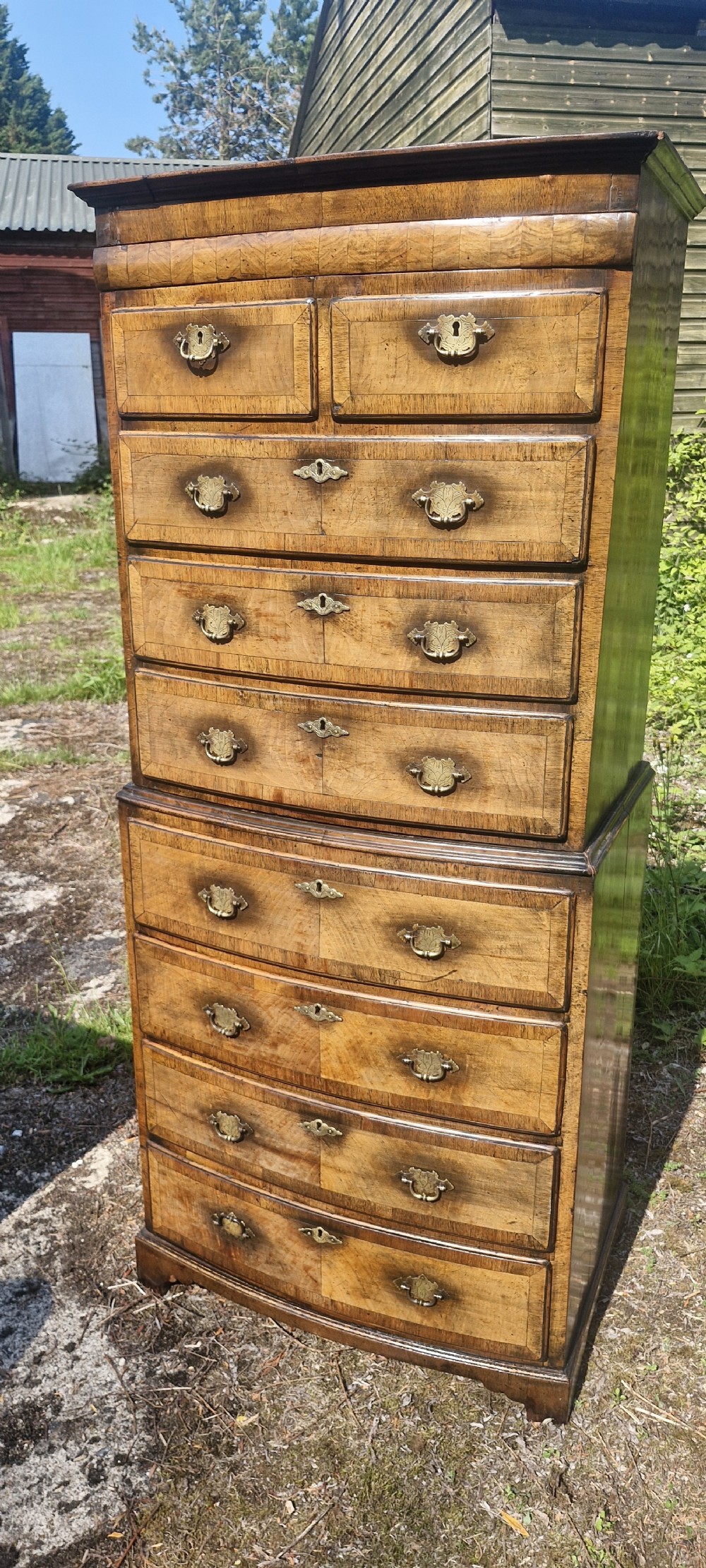Early 20th century walnut tallboy chest on chest.
