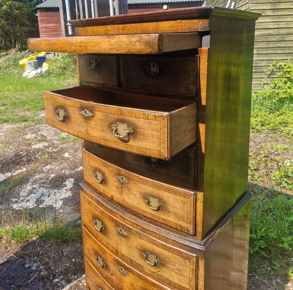 Early 20th century walnut tallboy chest on chest. View X