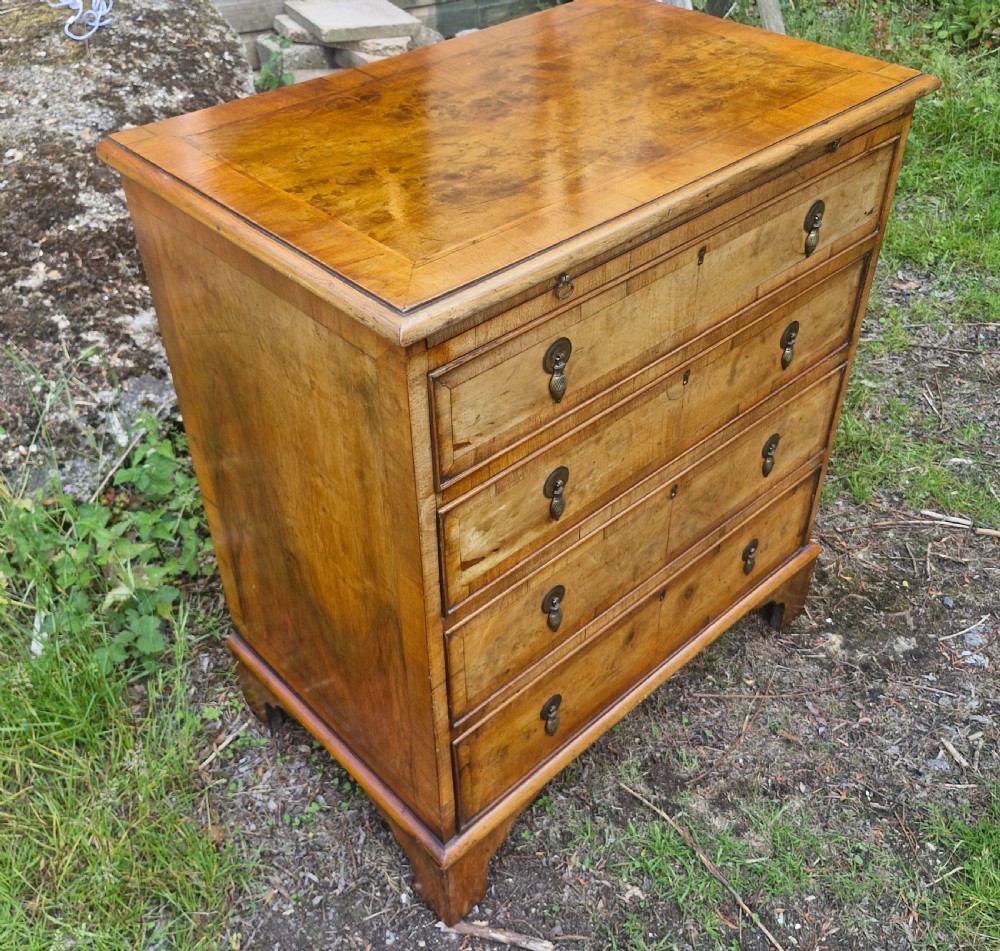 Early 20th century walnut chest of drawers with brushing slide.  View VI