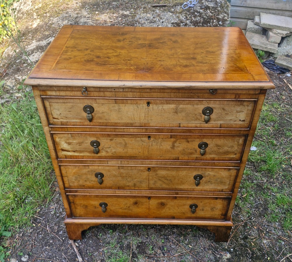 Early 20th century walnut chest of drawers with brushing slide.  View VIII