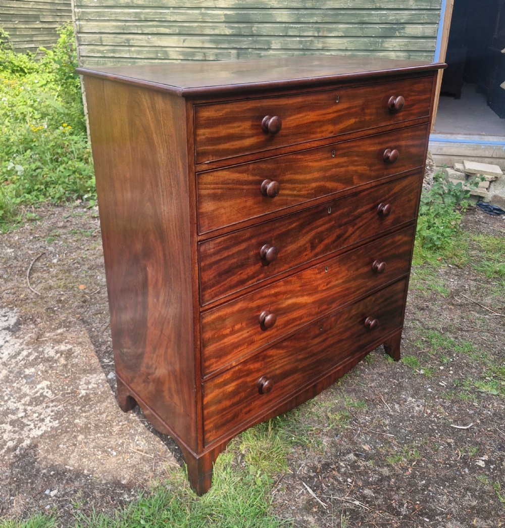 Practical Regency mahogany chest of 5 drawers.  View IV