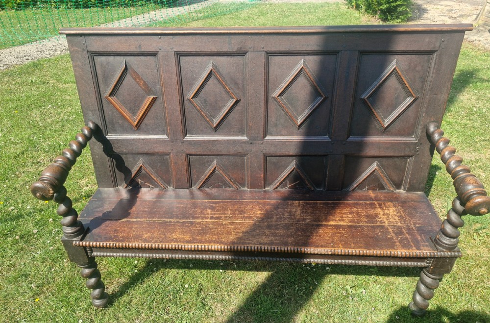 Victorian oak hall bench.  View III