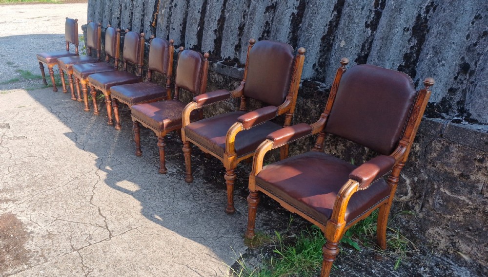 Set of 8 Victorian oak dining chairs by Lamb Of Manchester. 