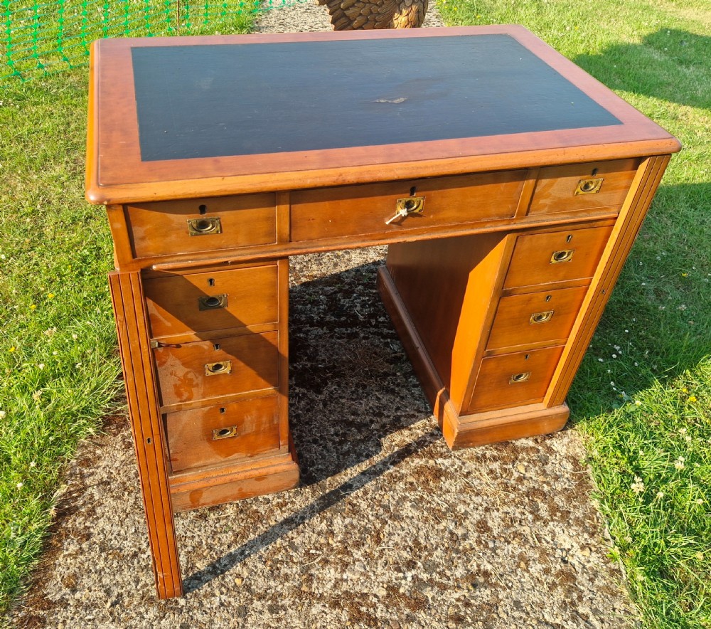 Small kneehole pedestal desk with Wellington type locking drawers. View V