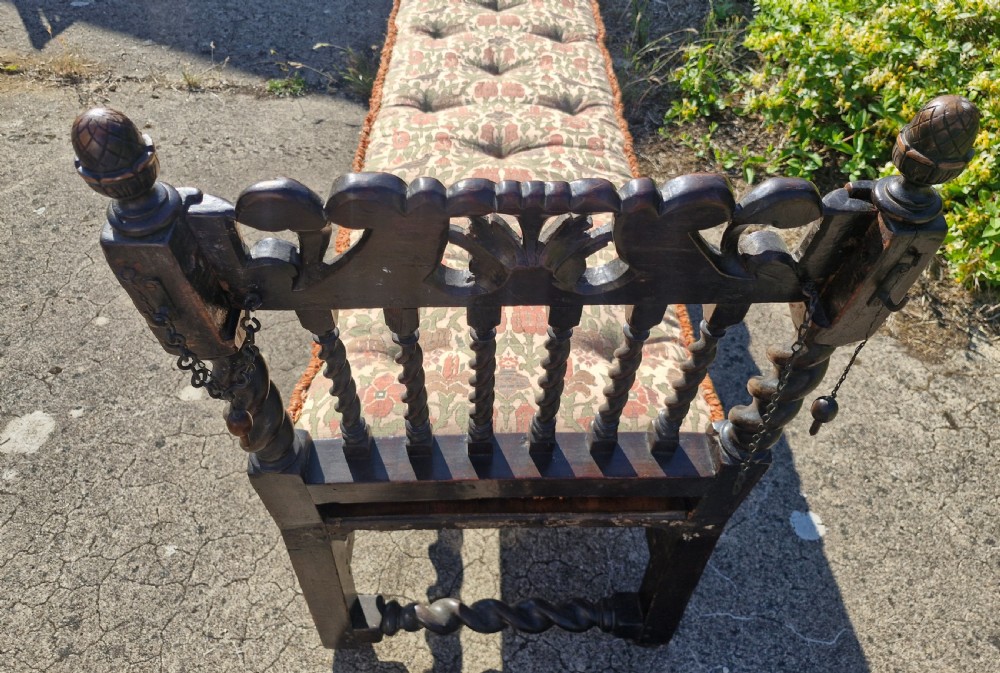 Early 18th century oak and walnut caned day bed. View III