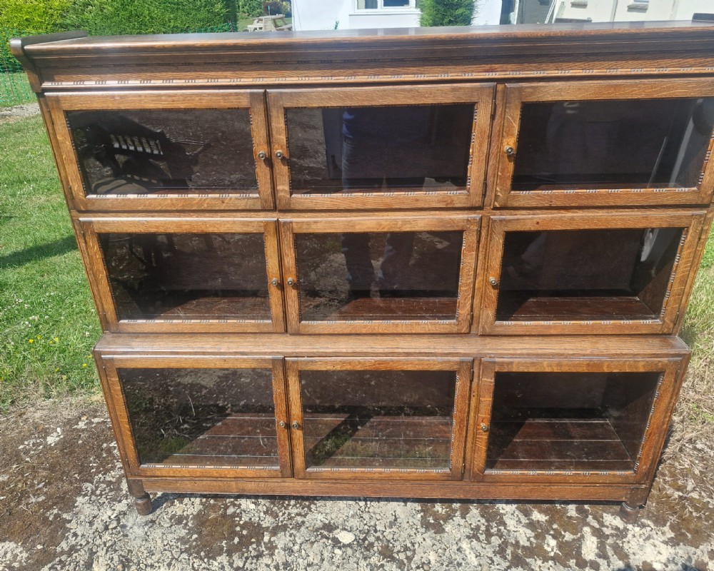 Oak 3 section glazed Minty Oxford bookcase.  View II